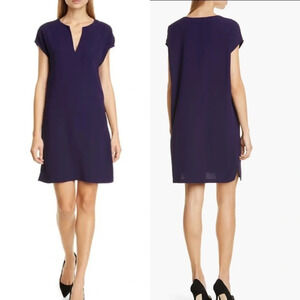 NWOT Theory Saturnina Split Neck Shift Dress Storm Navy Blue Cap Sleeve Medium